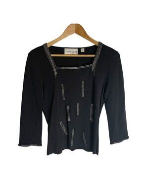 Victor Costa Black Studded Blouse Size Medium square neck whimsigoth old money